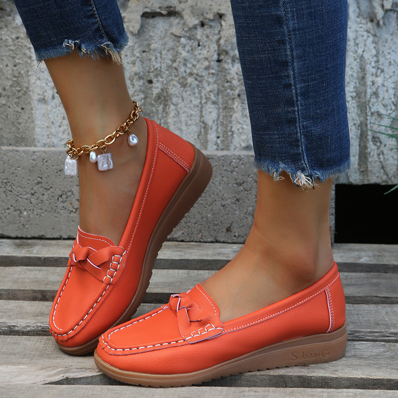 Women's Woven Flat Shoes – PU Slip-On Round-Toe Casual Flats | 5 Colors