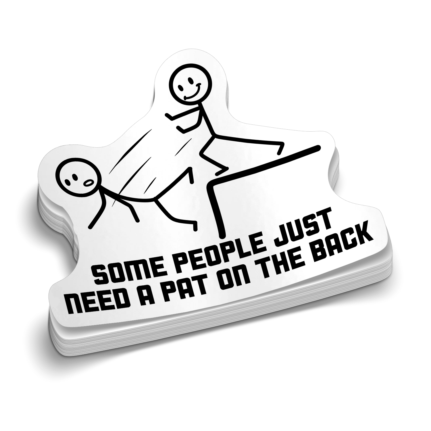 Decorative paper clip with stick figures and text 'Some people just need a pat on the back' on a green background