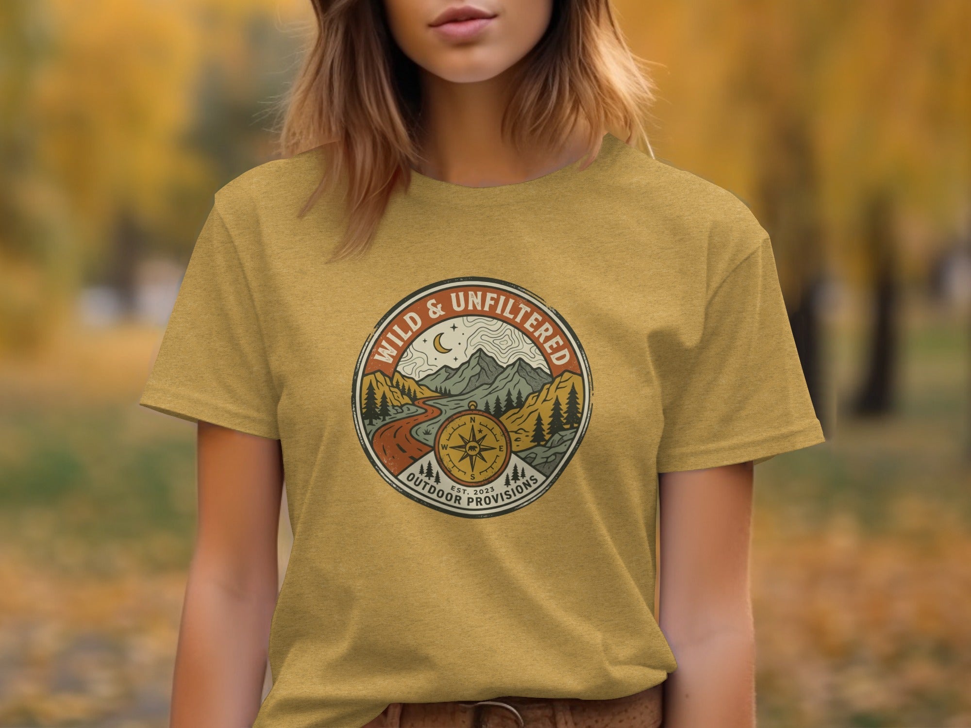 Embrace the Wild – Vintage Mountain & Compass Graphic T-Shirt