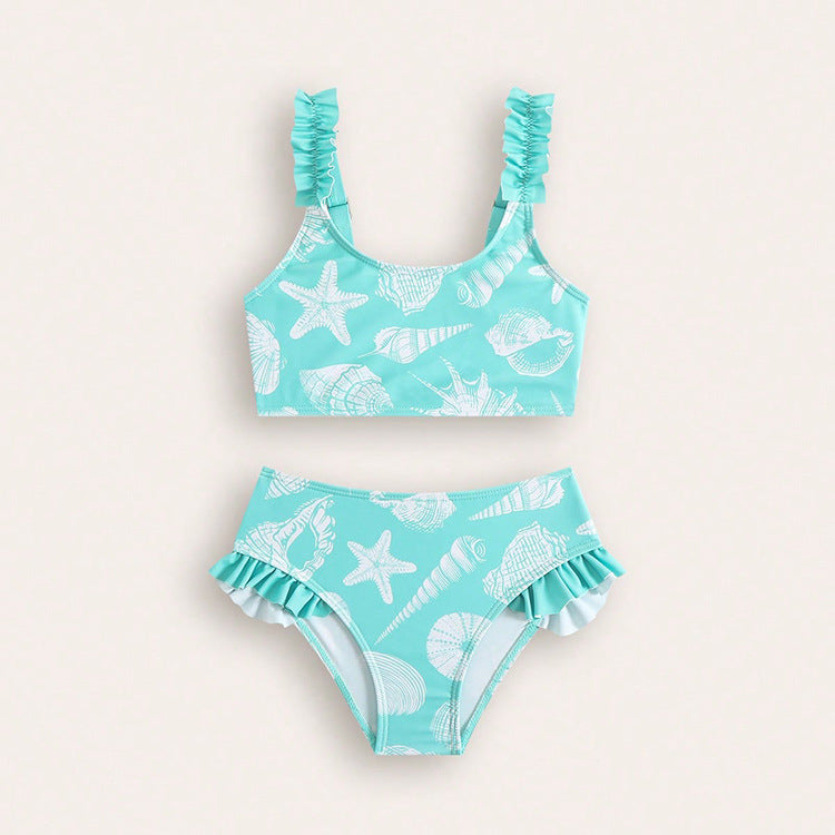 Mädchen hellblaues Badeanzug-Set mit Blumenmuster | Polyester & Spandex | Alter 4–8