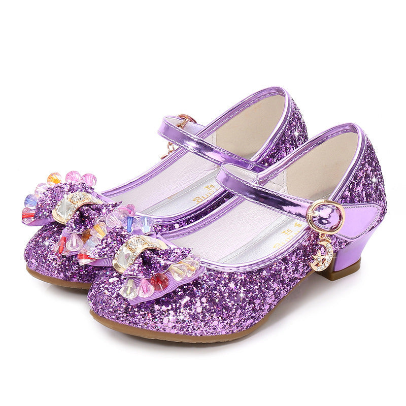 Girls' Crystal Bow Sneakers | Velcro Low-Top Princess Shoes