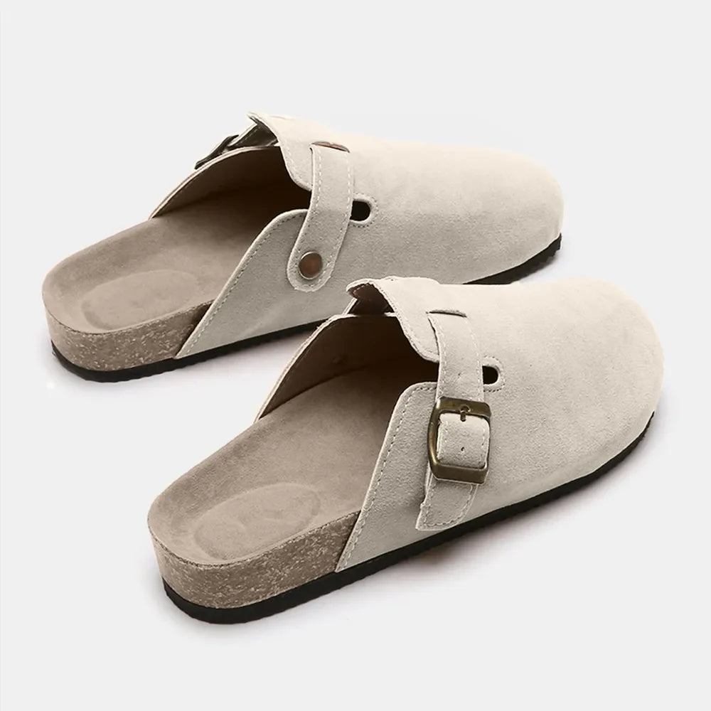 Suede Closed-Toe Buckle Slide – Faux Suede Flat Sandal