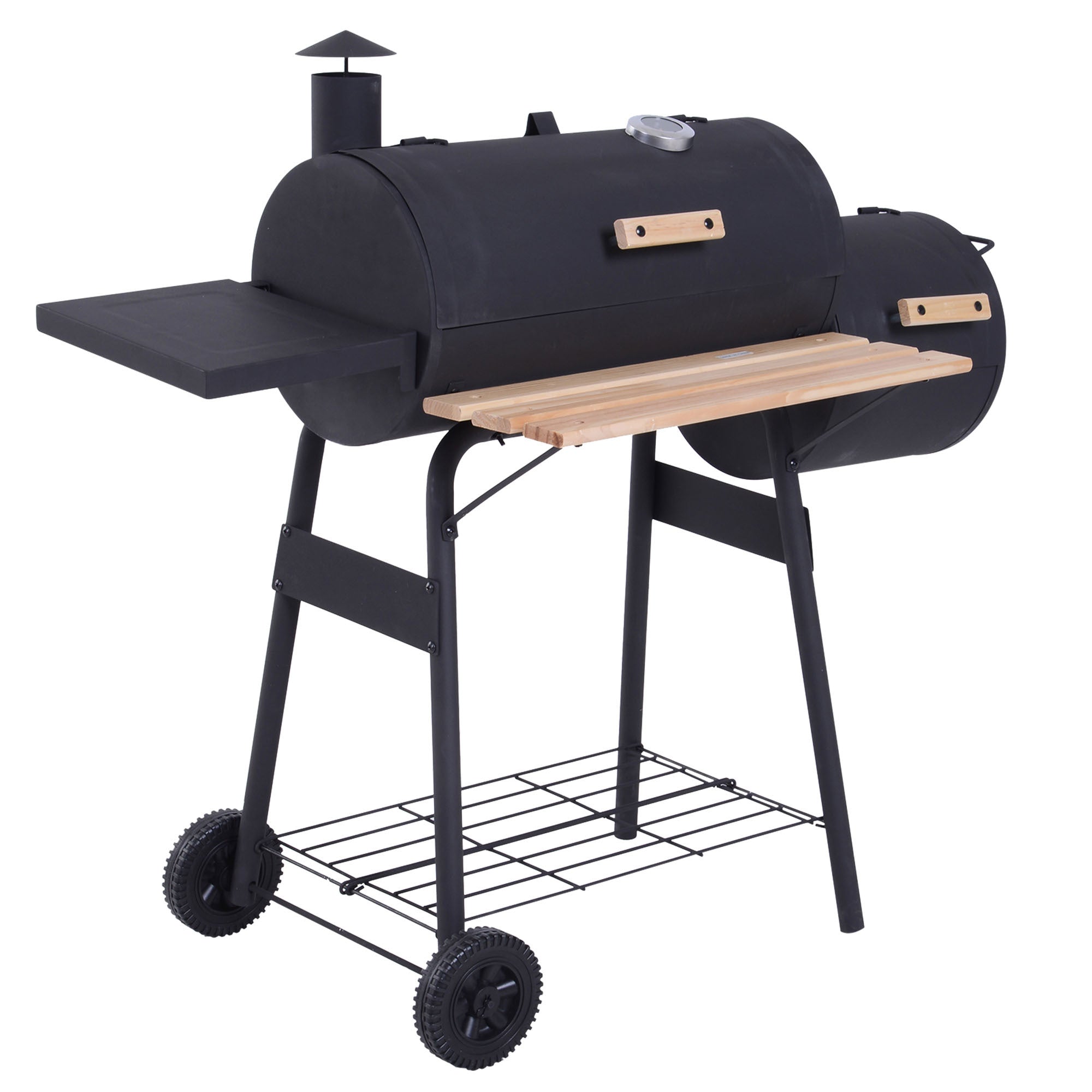 Outsunny 48-Inch Charcoal BBQ Grill & Offset Smoker Combo – Black