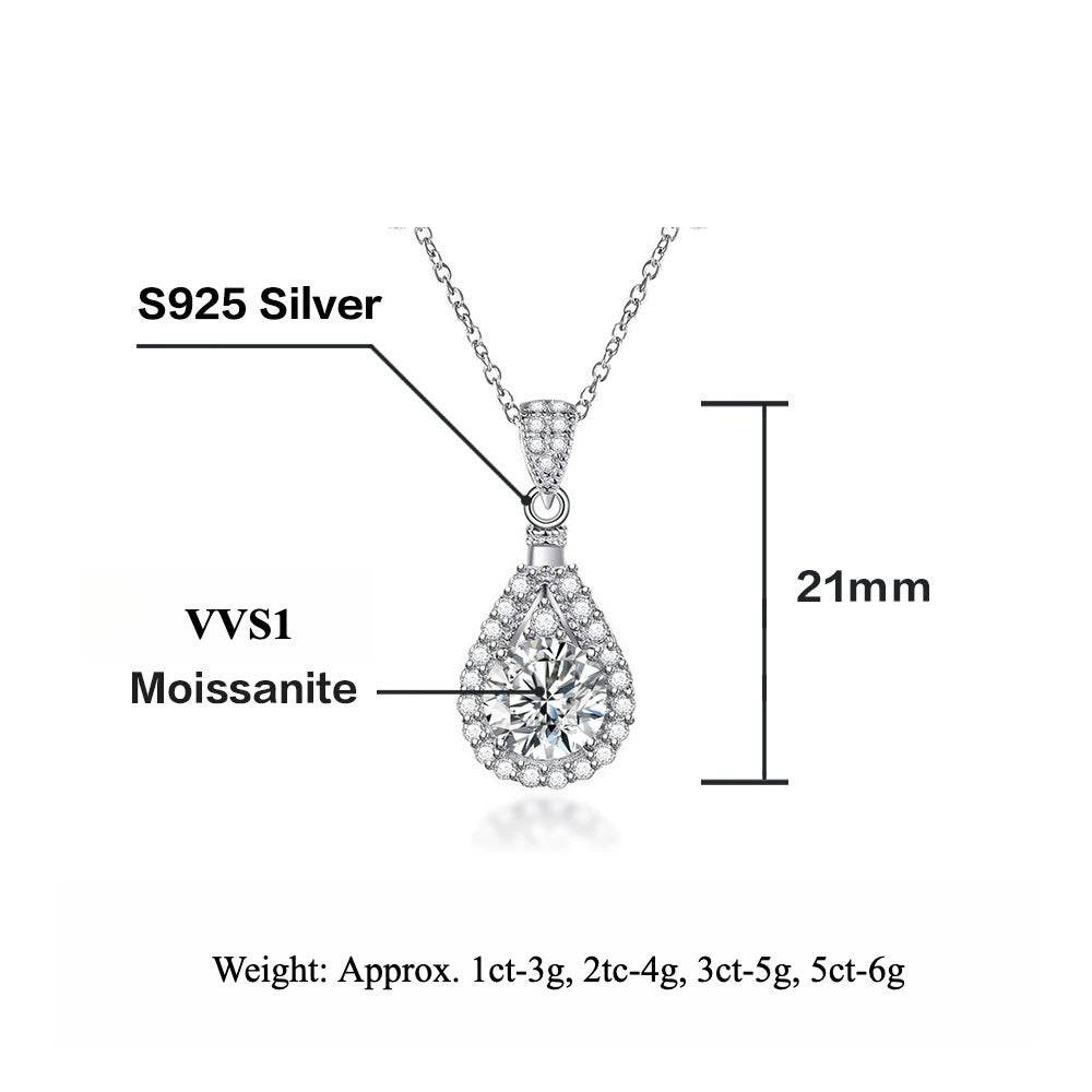 S925 Moissanite Teardrop Halo Pendant Necklace | VVS1 D-Grade 1–5ct