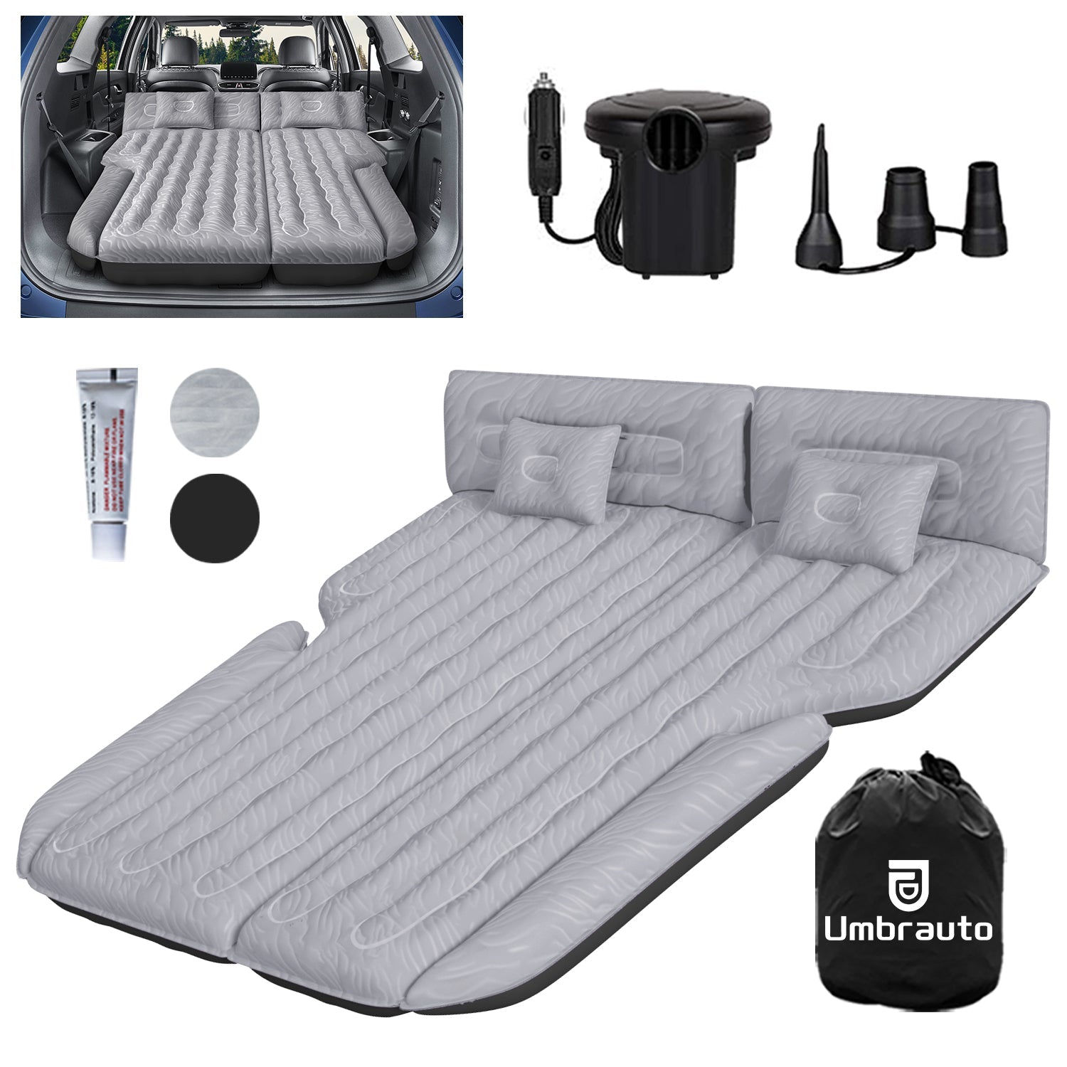 Umbrauto SUV Air Mattress 1.0 — Inflatable Car Camping Bed, Gray