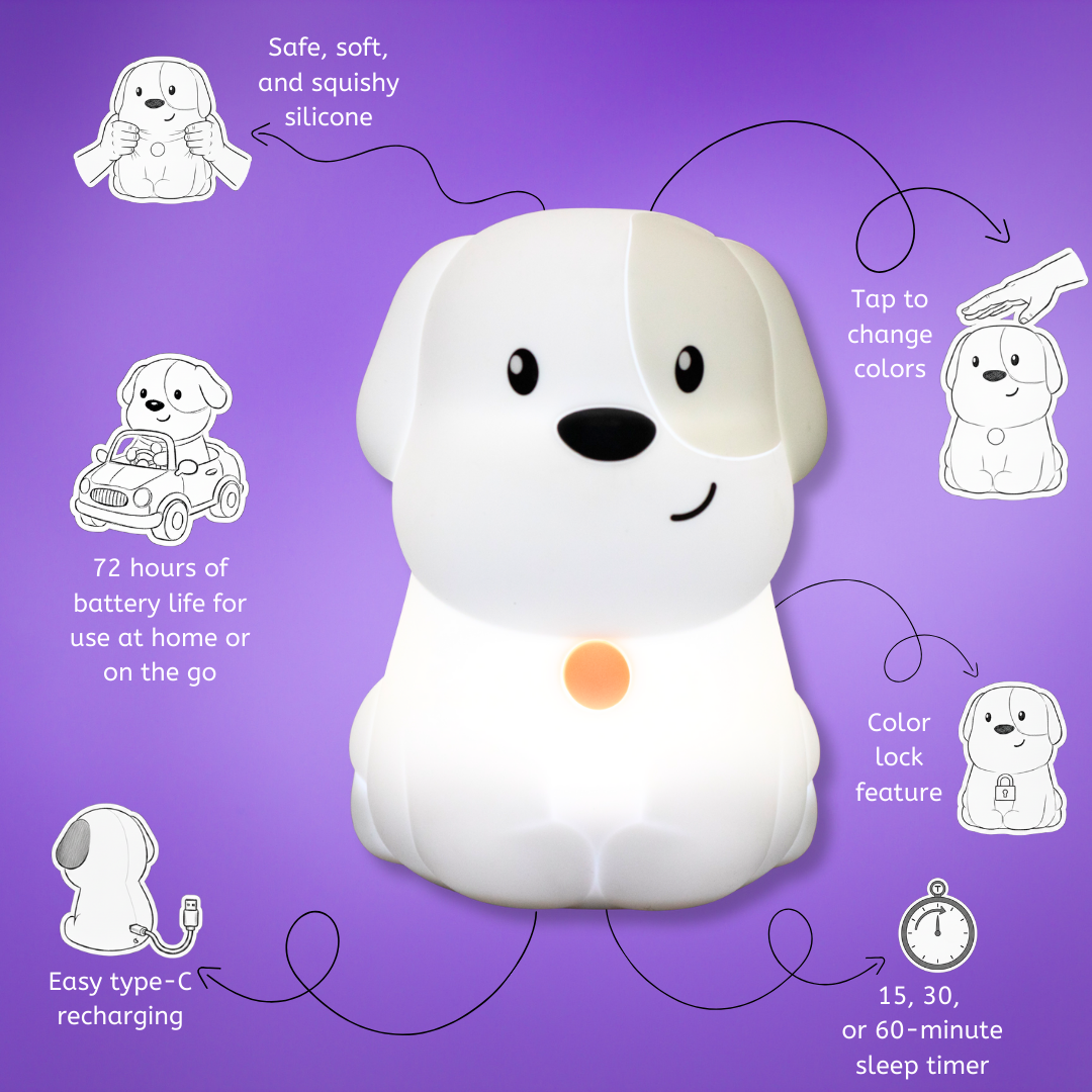 LumiPet Pepper – Puppy Night Light for Kids | Soft Silicone, 9 Colors, USB Rechargeable