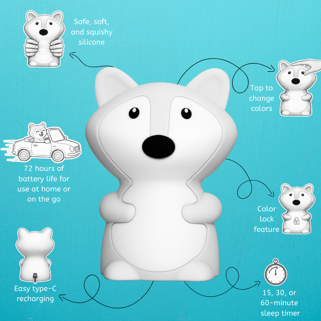 LumiPet Fiona the Fox Night Light – 9 Colors, USB Rechargeable | BPA-Free Silicone