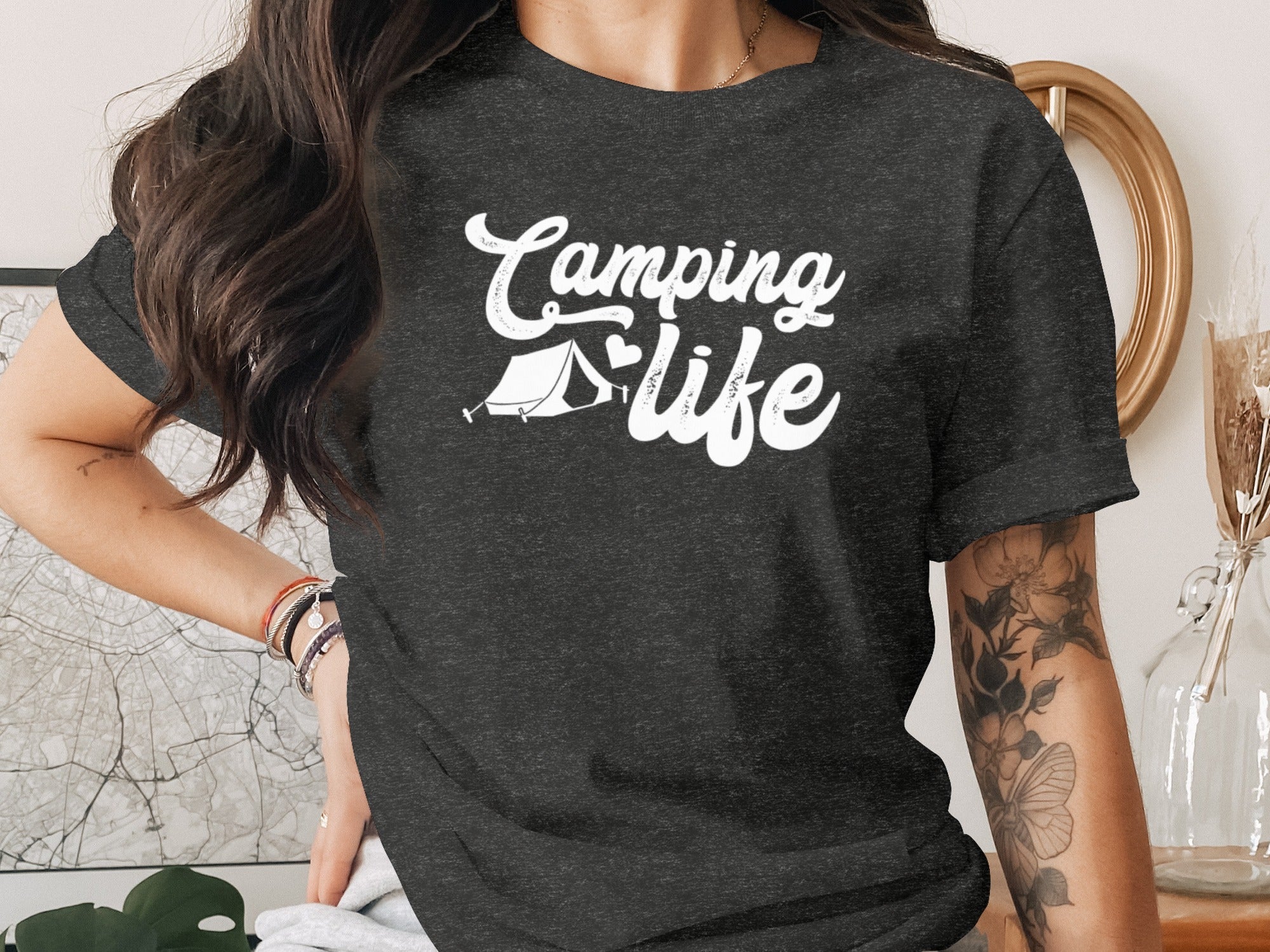 Camping Is Life with Tent & Heart Design T-Shirt