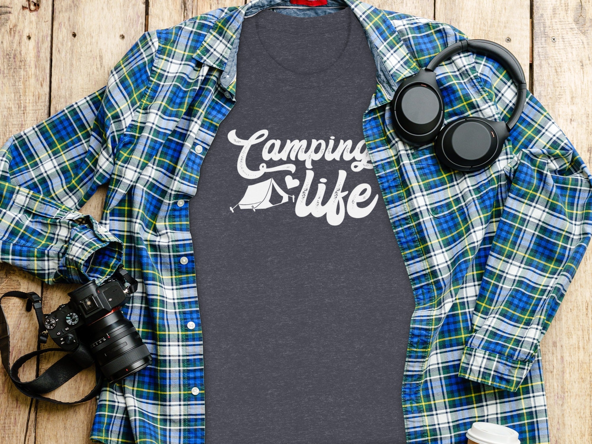 Camping Is Life with Tent & Heart Design T-Shirt