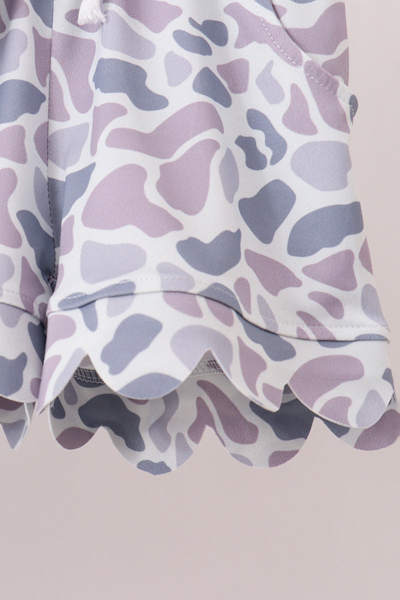 Close-up of a purple and gray patterned fabric