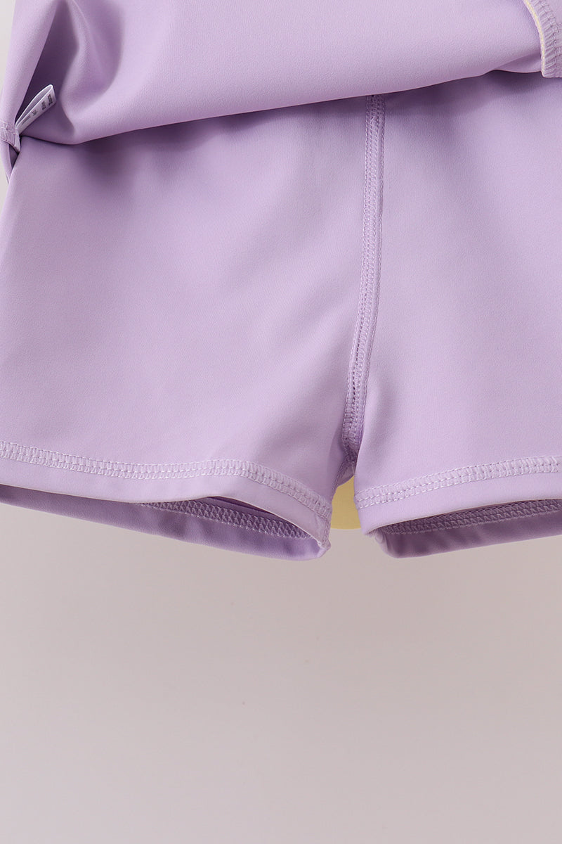 Girls Lavender Performance Scalloped Skorts Set – Athletic 2-Piece Outfit