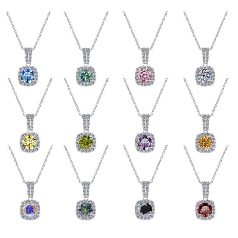 Colorful Moissanite Halo Pendant Necklace | S925 Sterling Silver | 12 Colors