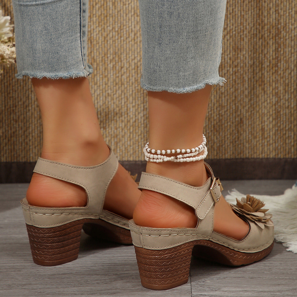 Women's Floral T-Strap Chunky Heel Platform Sandals – 4 Colors | Sizes 36–43