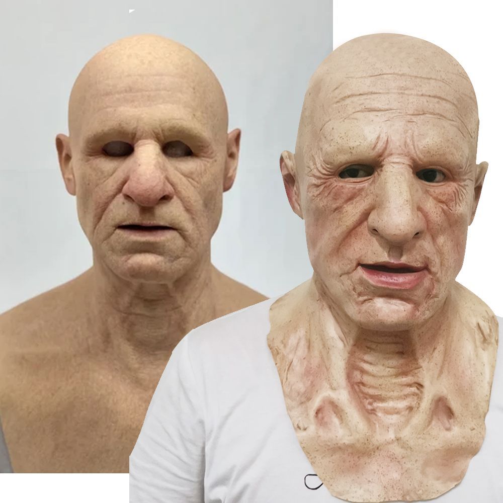 Before and after aging effect on a person's face with a plain background