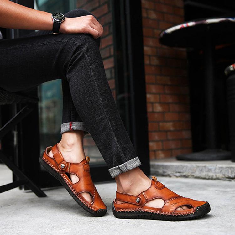 Men's Closed-Toe Leisure Sandals – Rubber Sole, Sizes 38–48