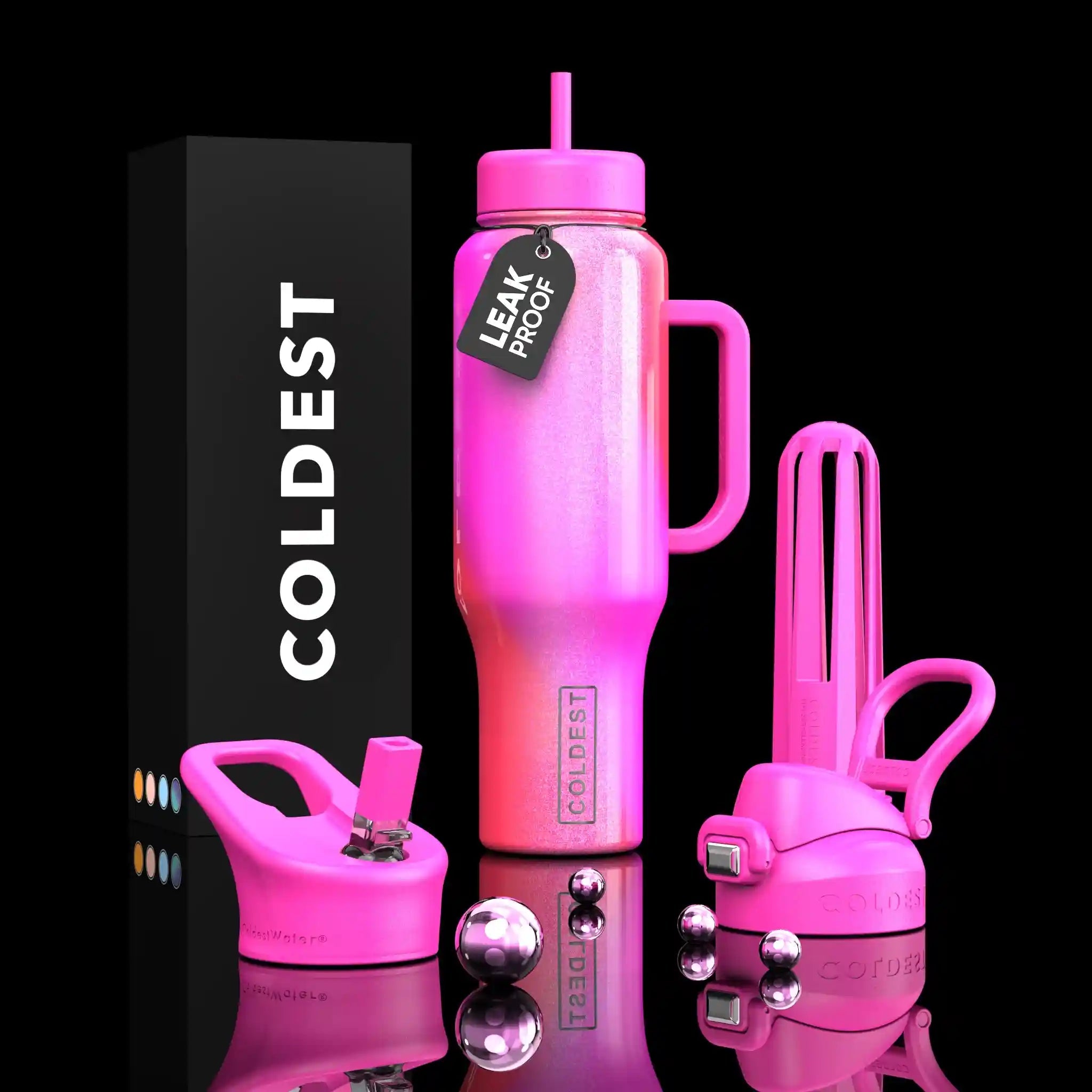 COLDEST 46oz Limitless™ Wasserflasche — 36+ Stunden kalt, 3 Deckel, Becherhalterfreundlich