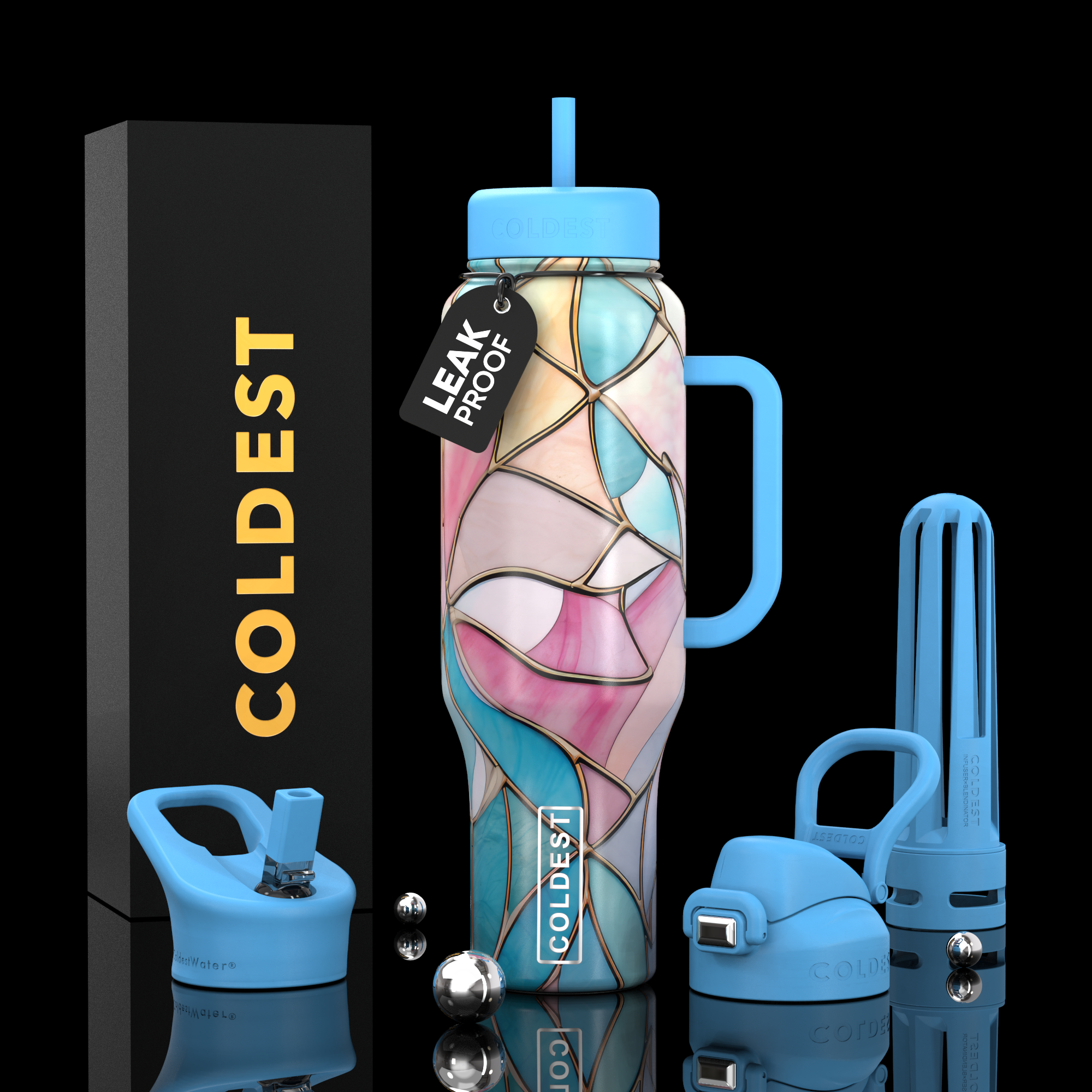 COLDEST 46oz Limitless™ Wasserflasche — 36+ Stunden kalt, 3 Deckel, Becherhalterfreundlich