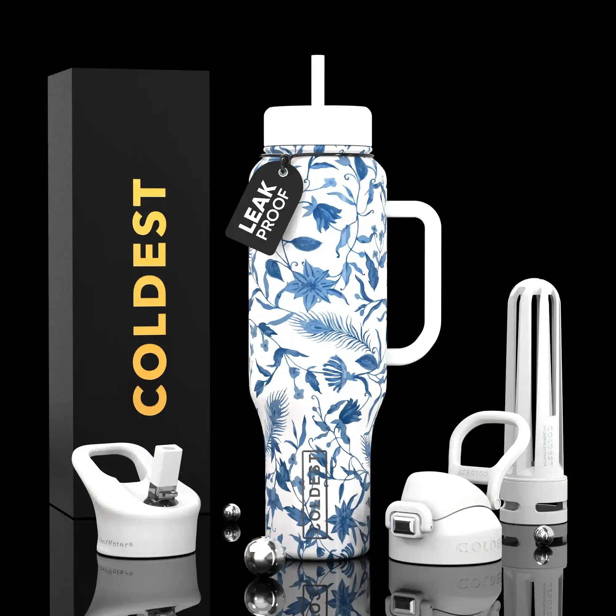 COLDEST 46oz Limitless™ Wasserflasche — 36+ Stunden kalt, 3 Deckel, Becherhalterfreundlich