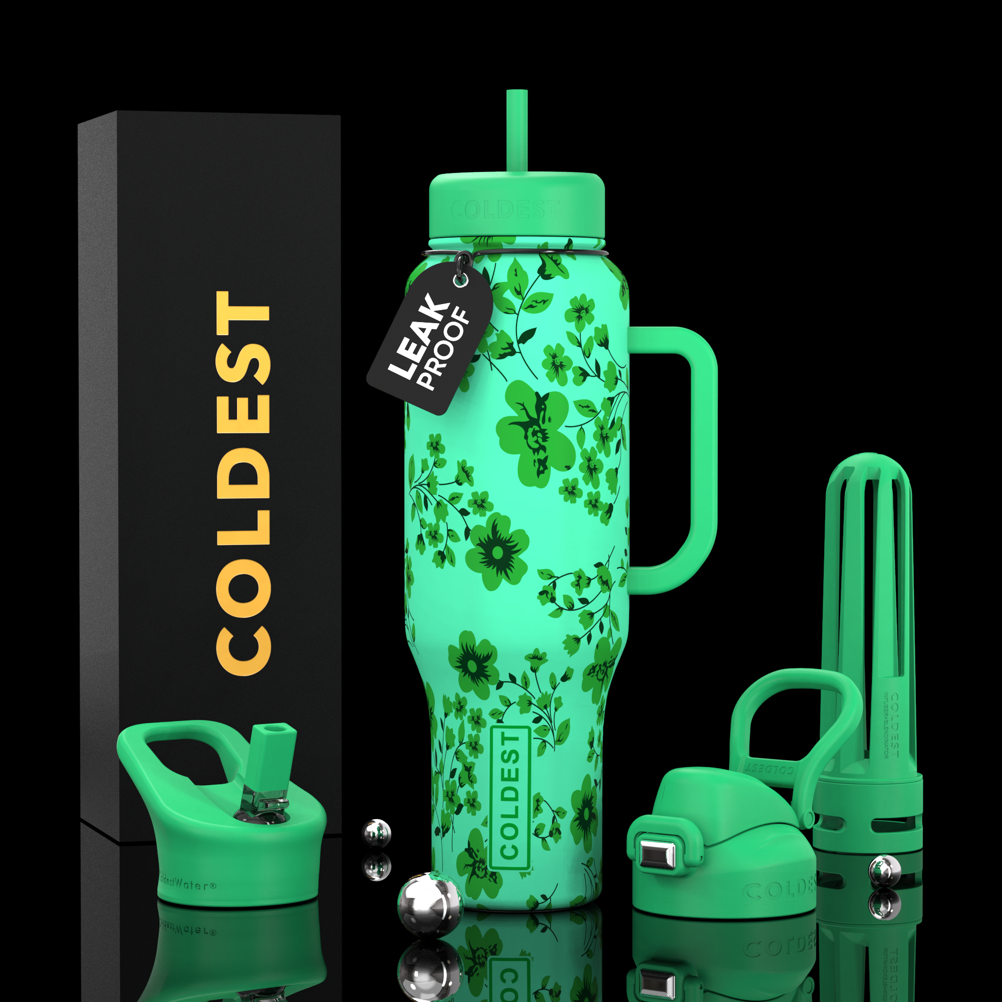 COLDEST 46oz Limitless™ Wasserflasche — 36+ Stunden kalt, 3 Deckel, Becherhalterfreundlich