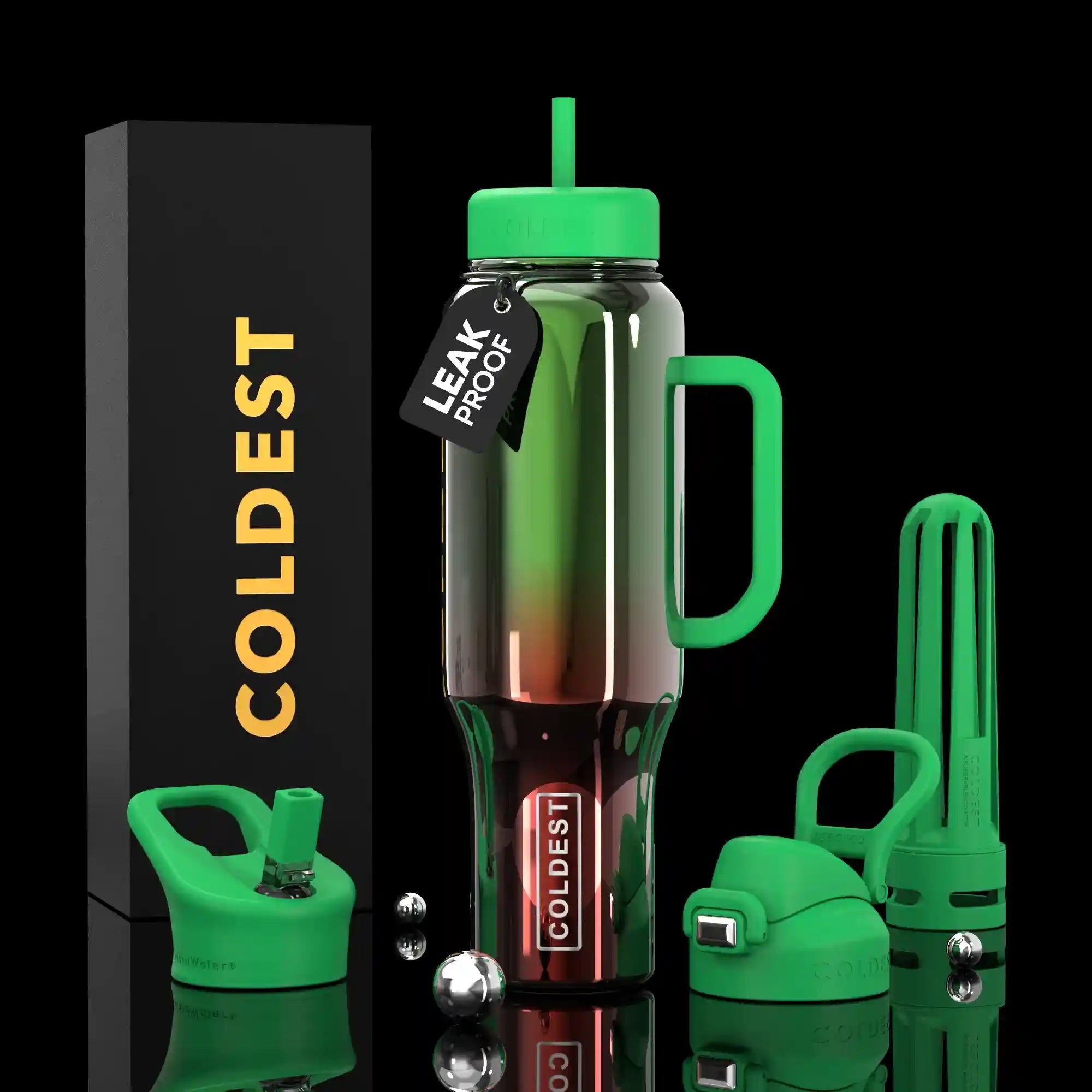 COLDEST 46oz Limitless™ Wasserflasche — 36+ Stunden kalt, 3 Deckel, Becherhalterfreundlich