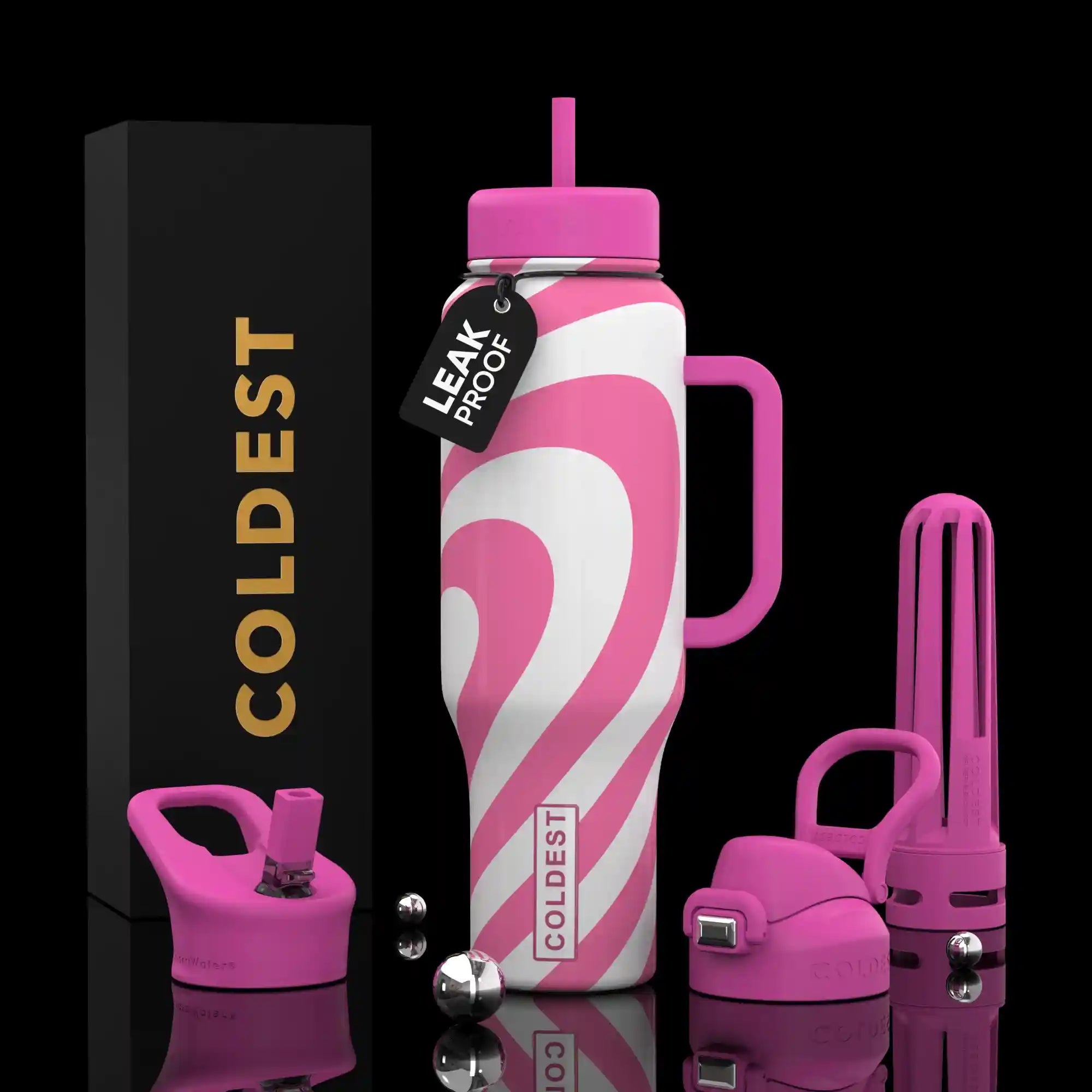 COLDEST 46oz Limitless™ Wasserflasche — 36+ Stunden kalt, 3 Deckel, Becherhalterfreundlich