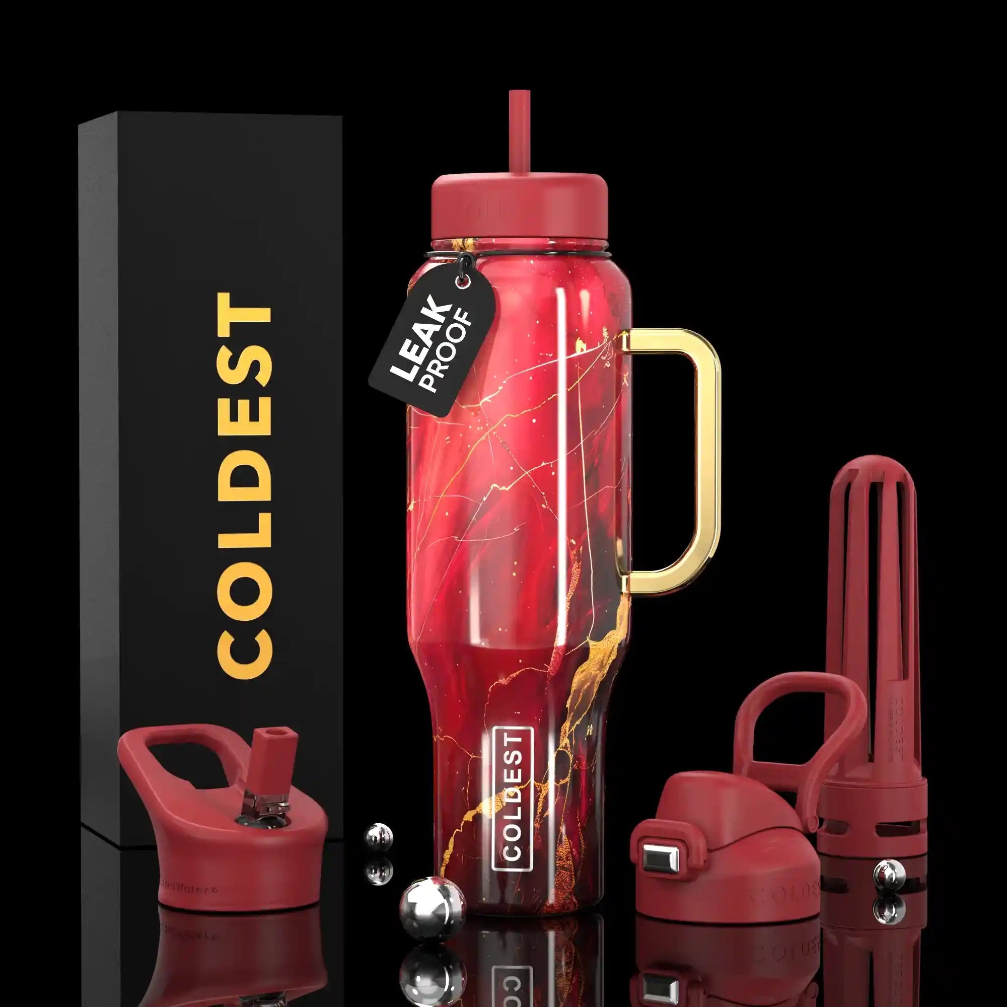 COLDEST 46oz Limitless™ Wasserflasche — 36+ Stunden kalt, 3 Deckel, Becherhalterfreundlich