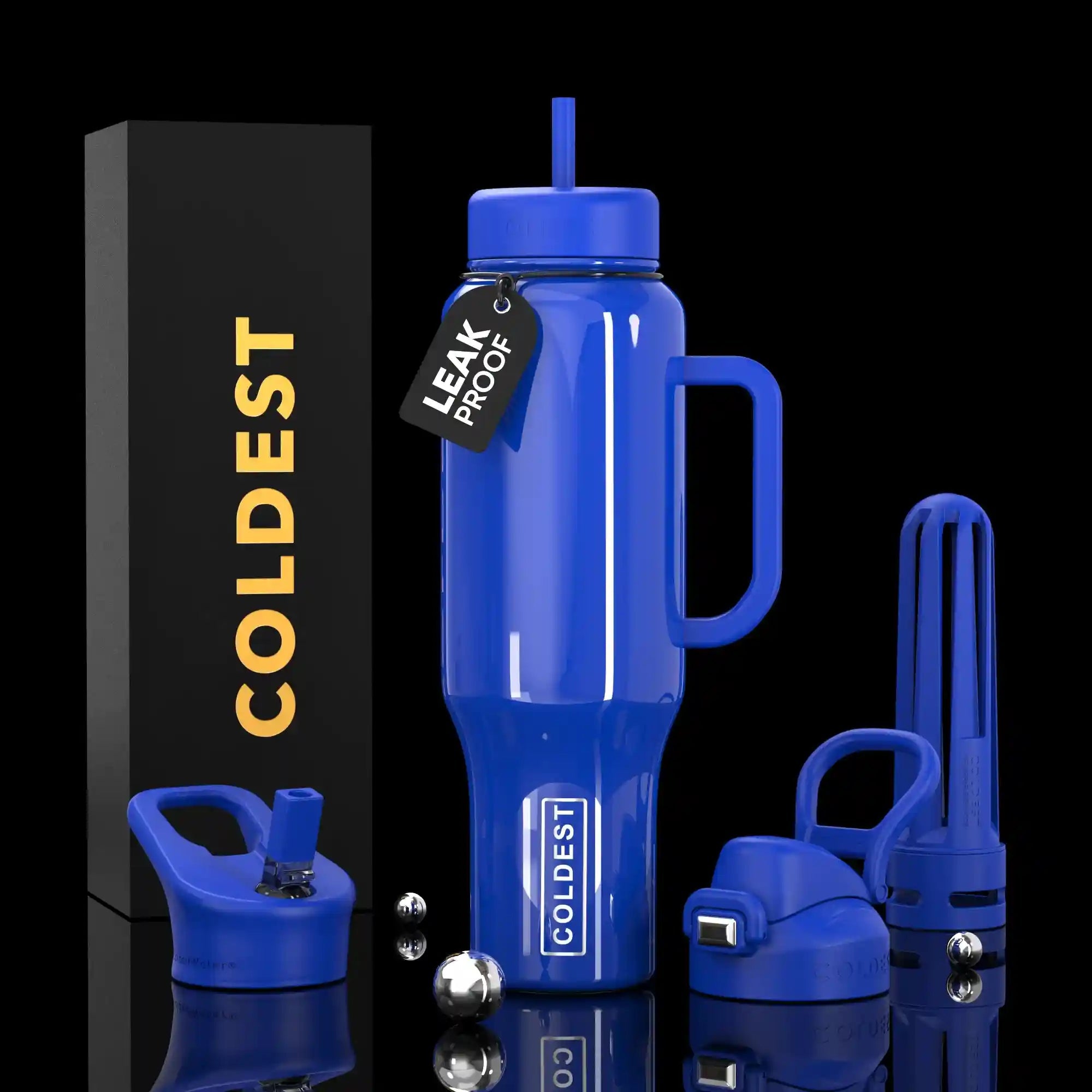 COLDEST 46oz Limitless™ Wasserflasche — 36+ Stunden kalt, 3 Deckel, Becherhalterfreundlich