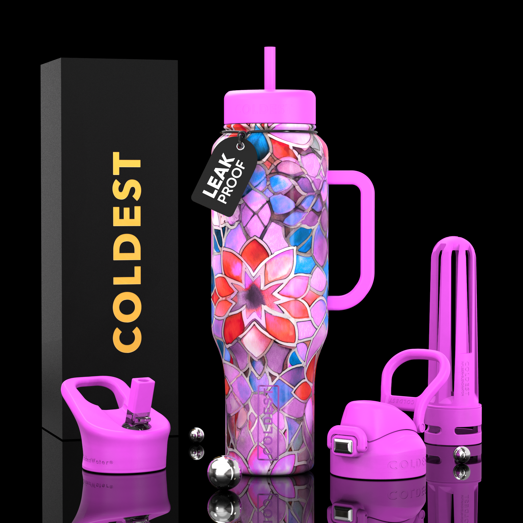 COLDEST 46oz Limitless™ Wasserflasche — 36+ Stunden kalt, 3 Deckel, Becherhalterfreundlich