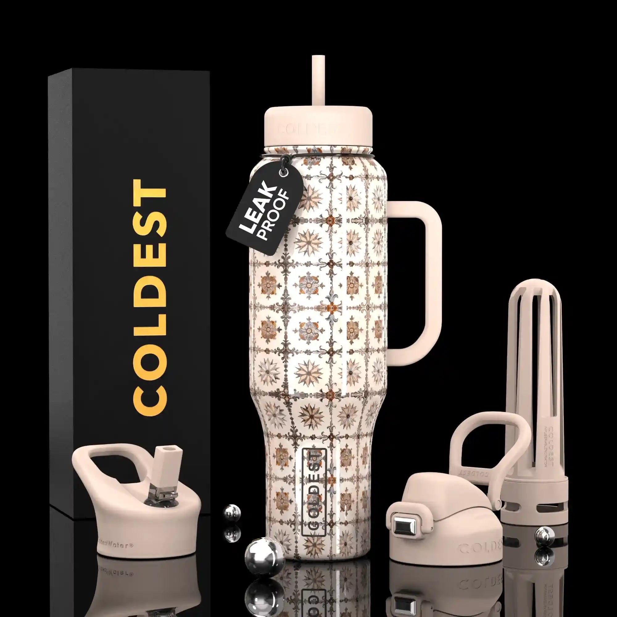 COLDEST 46oz Limitless™ Wasserflasche — 36+ Stunden kalt, 3 Deckel, Becherhalterfreundlich