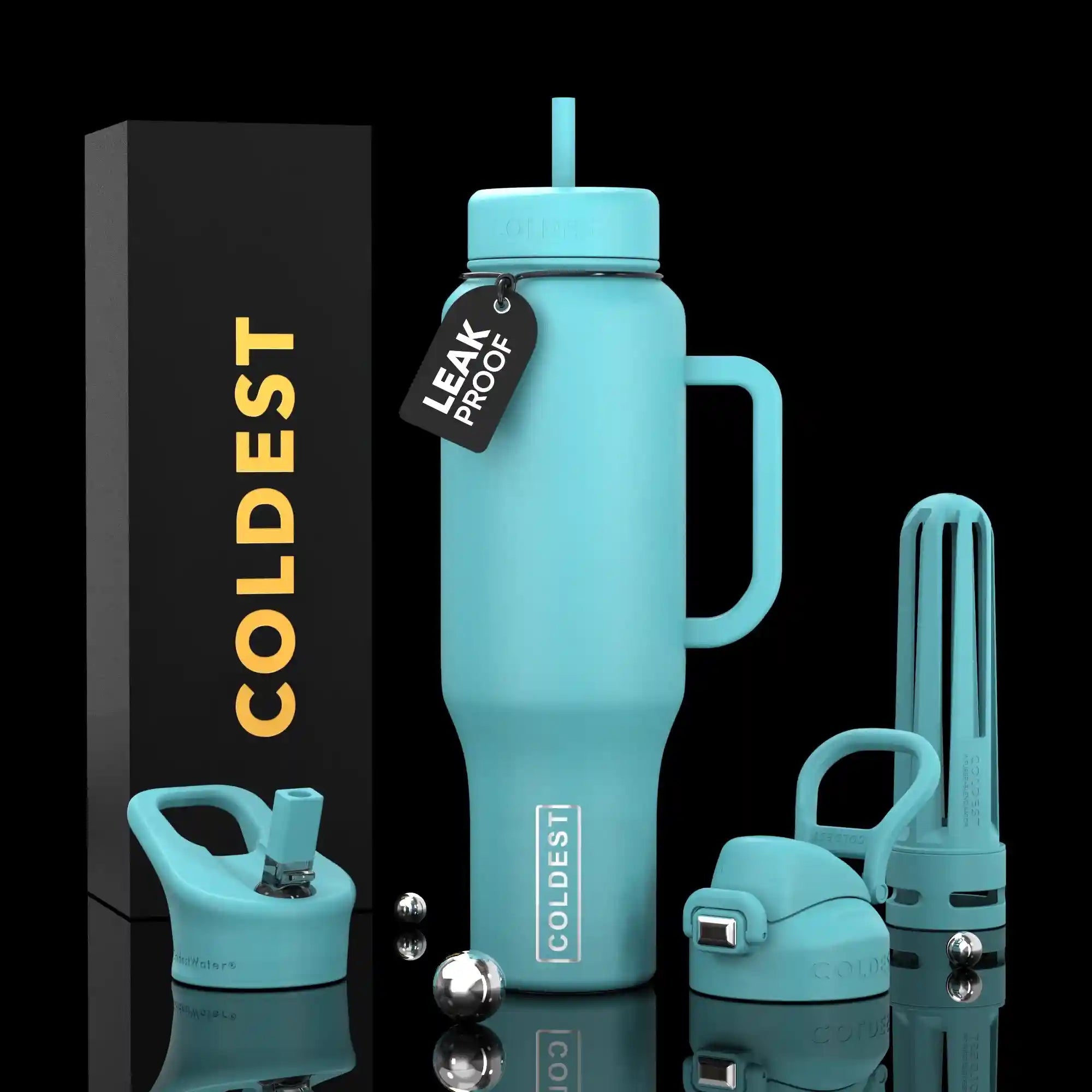 COLDEST 46oz Limitless™ Wasserflasche — 36+ Stunden kalt, 3 Deckel, Becherhalterfreundlich