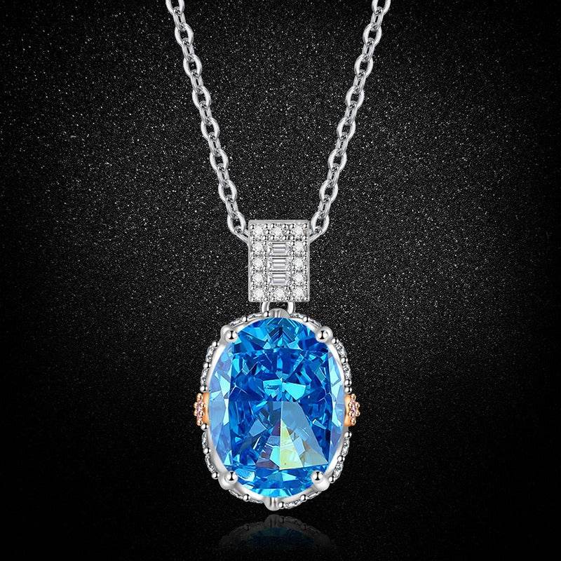 Ice Flower Cut Oval CZ Pendant Necklace | Two-Tone Pavé Halo, Blue & Green