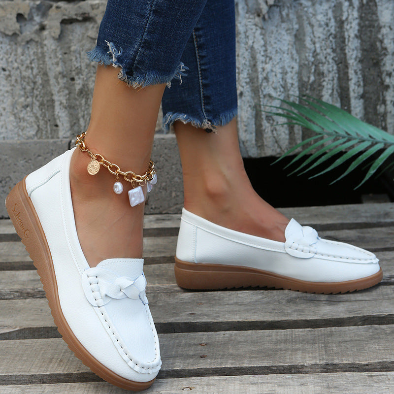 Women's Woven Flat Shoes – PU Slip-On Round-Toe Casual Flats | 5 Colors