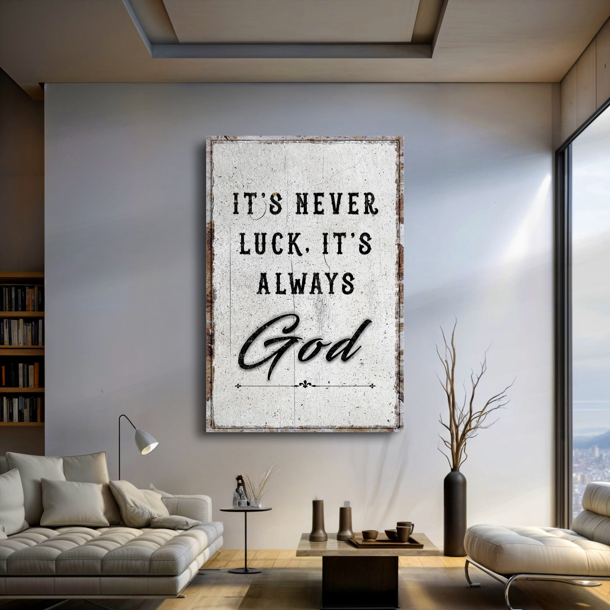 "It's Never Luck, It's Always God" Faith Canvas Wall Art | 3 Sizes | Ready to Hang