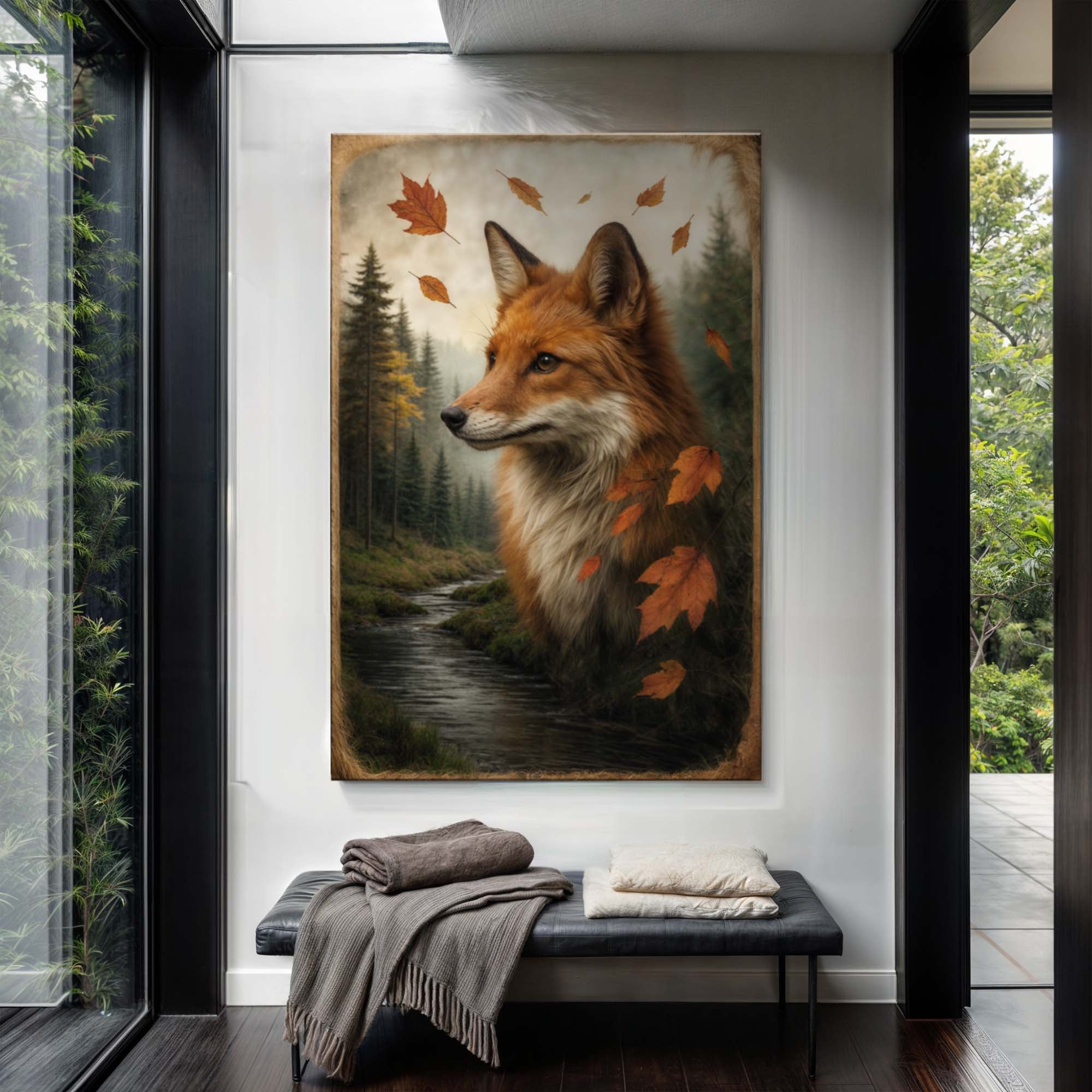 Autumn Fox Double Exposure Canvas Wall Art | Handcrafted | 3 Sizes | Ready to Hang