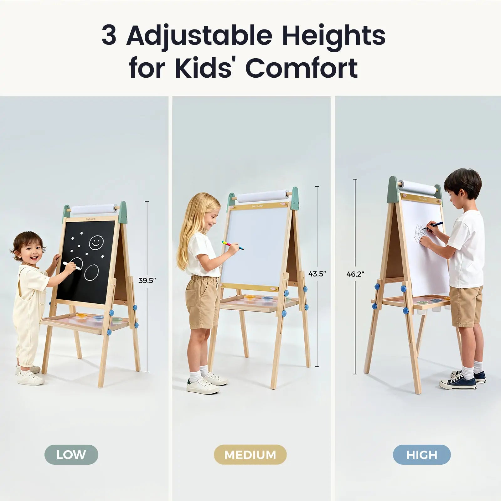 Tiny Land Double-Sided Kids Art Easel – Chalkboard, Whiteboard & Paper Roll