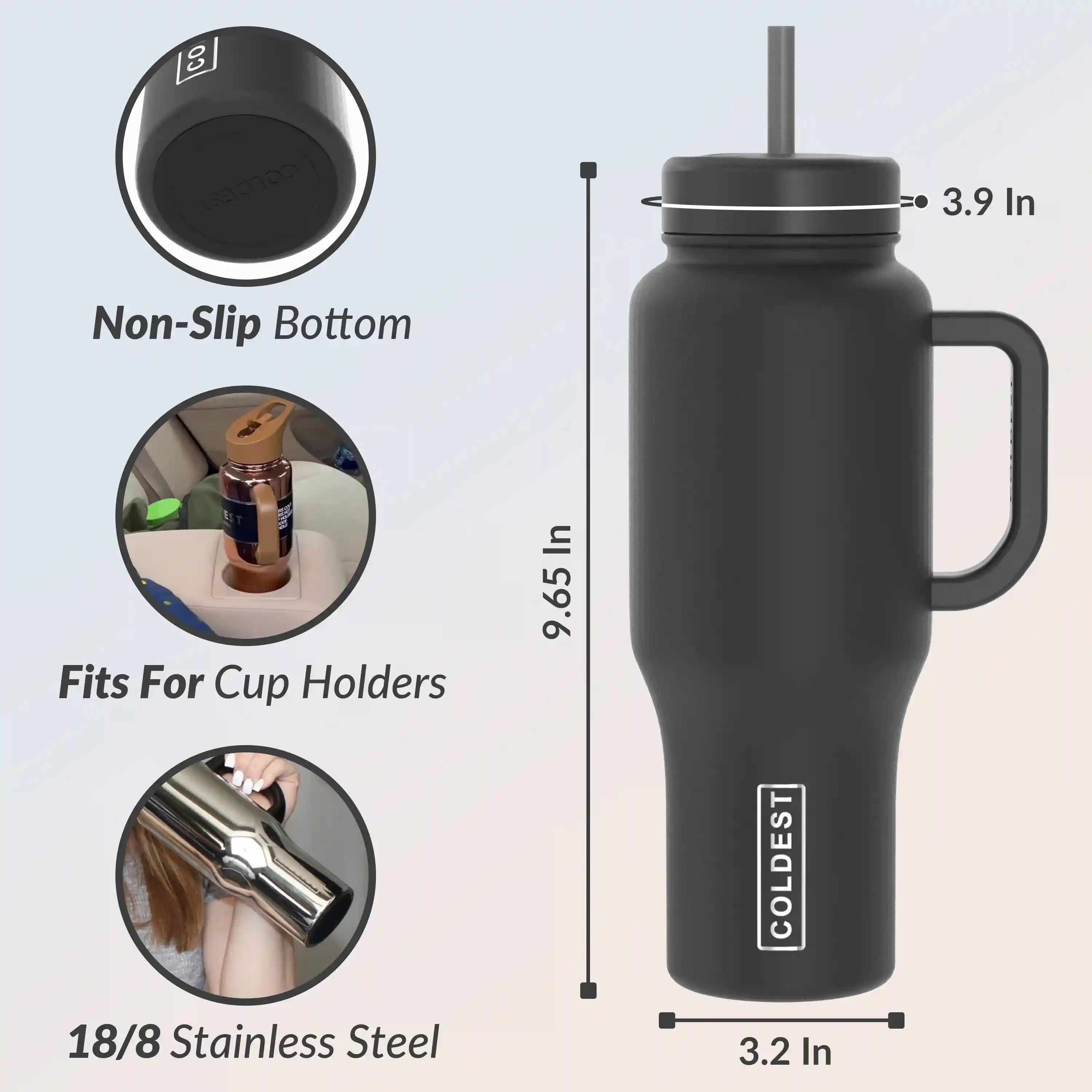 COLDEST 46oz Limitless™ Wasserflasche — 36+ Stunden kalt, 3 Deckel, Becherhalterfreundlich