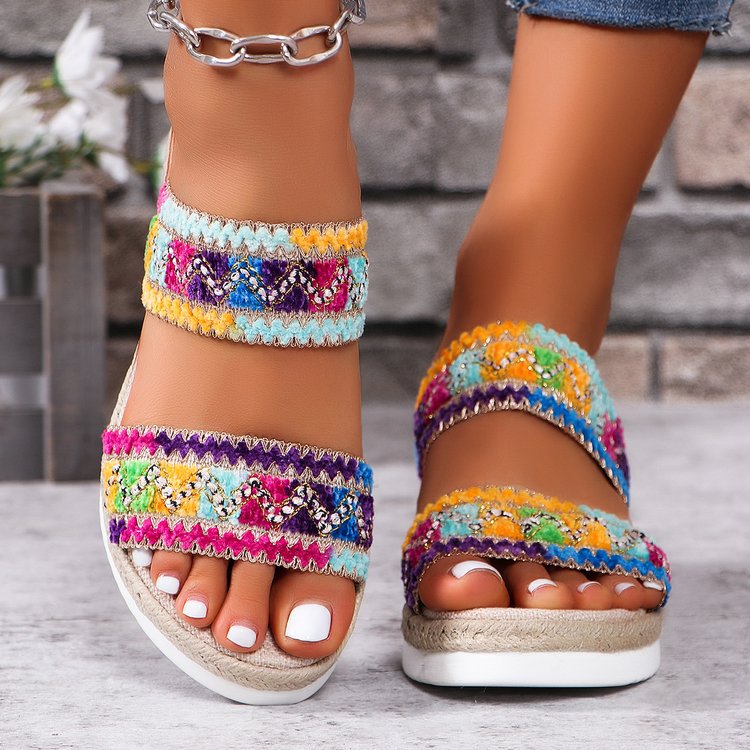 Women's Woven Wedge Sandals – Boho Ethnic Style | Sizes 36–43