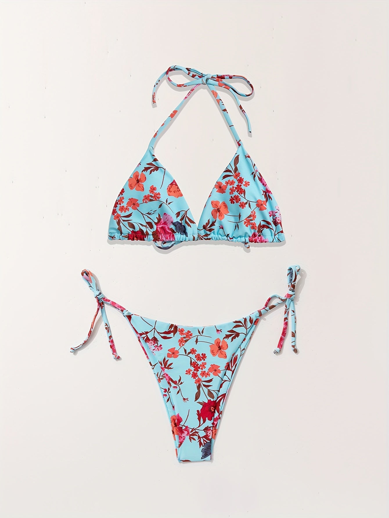 Floral Three-Piece Bikini Set – V-Neck, Cover-Up, Removable Padding