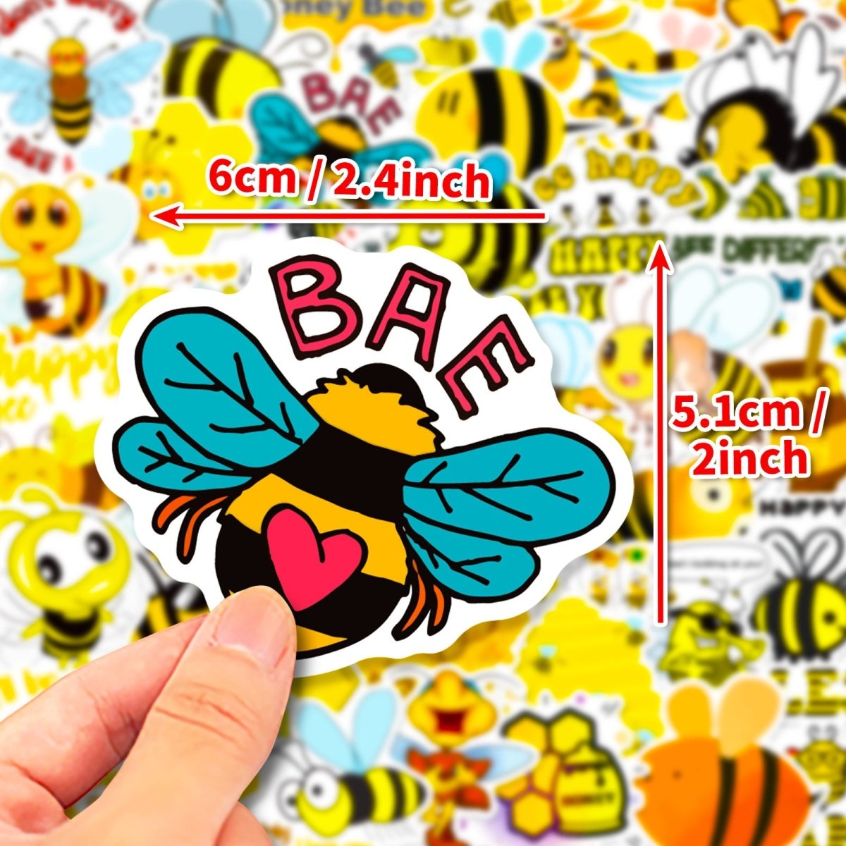 Honigbienen-Vinylaufkleber – 50 wasserdichte, einzigartige Aufkleber im Set