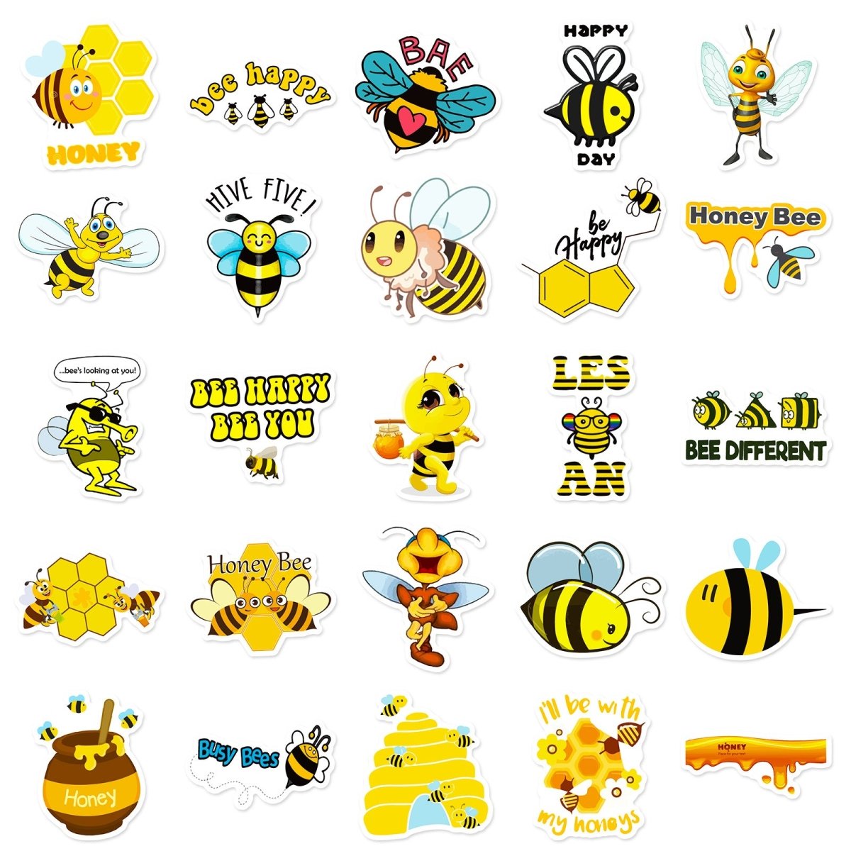 Honigbienen-Vinylaufkleber – 50 wasserdichte, einzigartige Aufkleber im Set