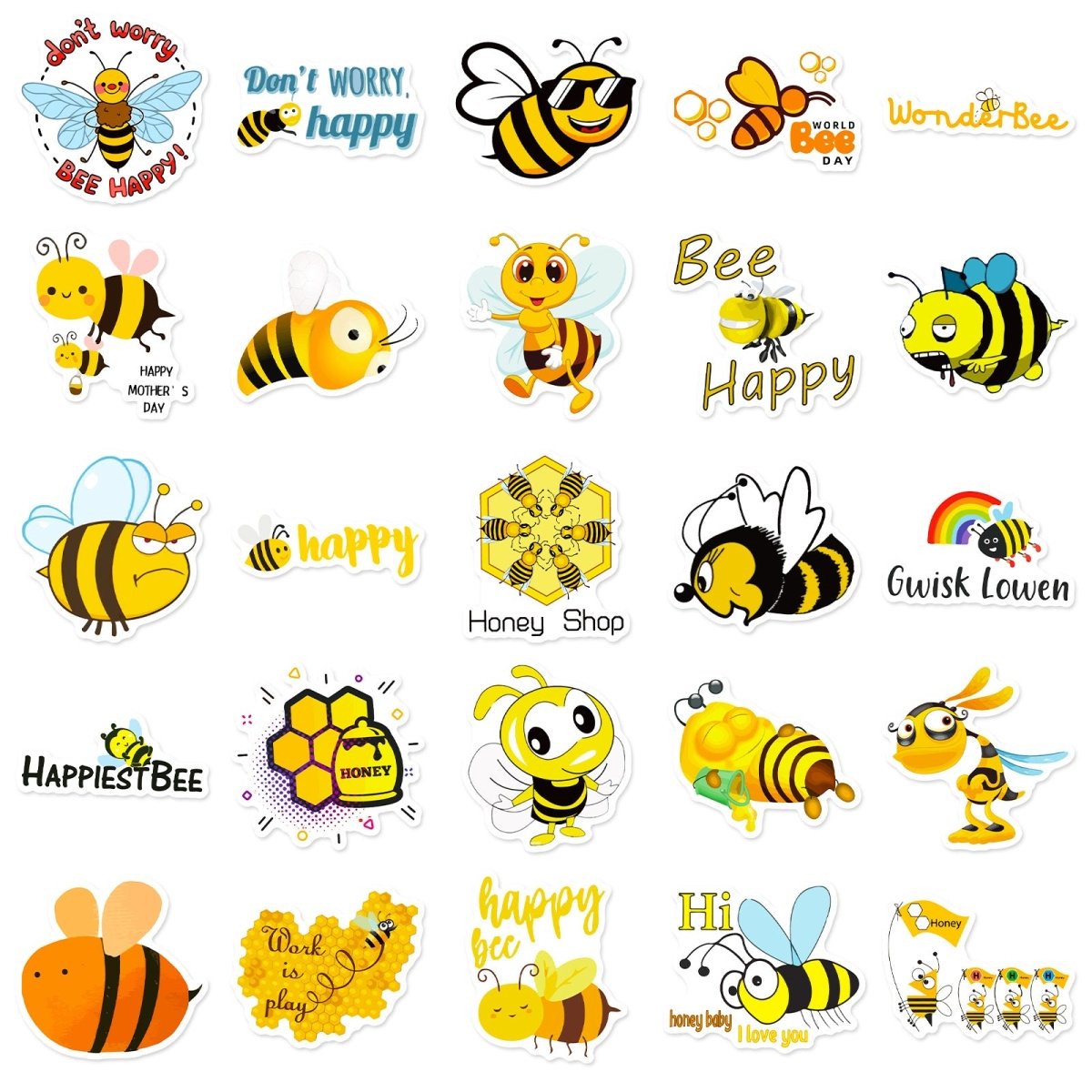Honigbienen-Vinylaufkleber – 50 wasserdichte, einzigartige Aufkleber im Set