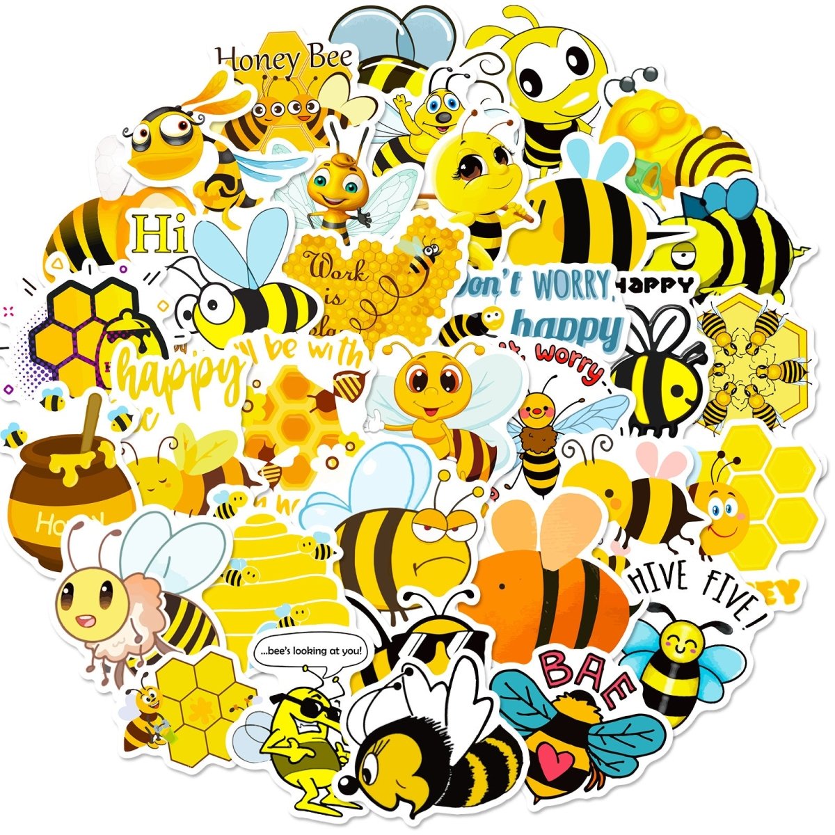 Honigbienen-Vinylaufkleber – 50 wasserdichte, einzigartige Aufkleber im Set