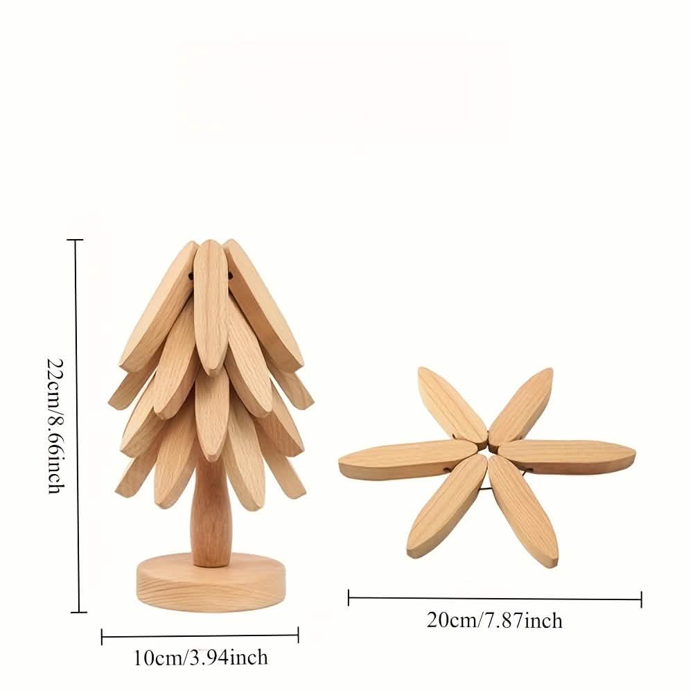 Solid Wood Tree-Shaped Trivet & Coaster Set — Foldable, Heat-Resistant | Kitchen & Gifting