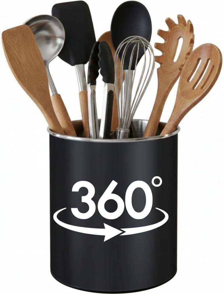 Cooler Kitchen Extra Großer Utensilienhalter | 17,8 cm drehbarer Bestecktopf mit Teiler | Spülmaschinenfest