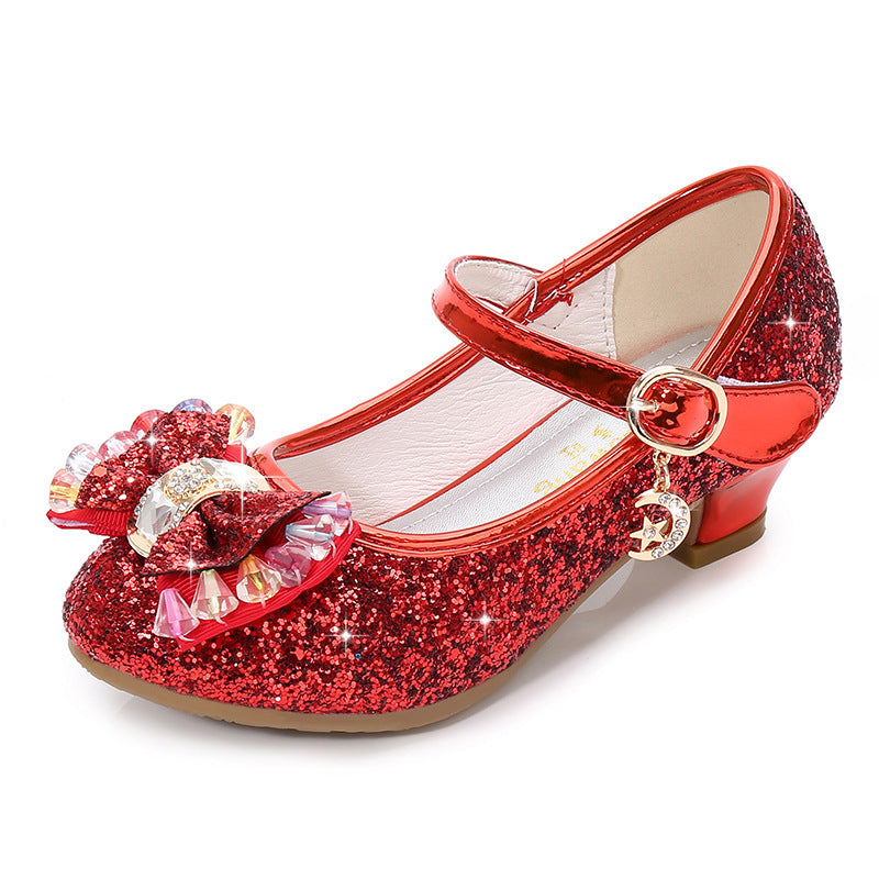 Girls' Crystal Bow Sneakers | Velcro Low-Top Princess Shoes