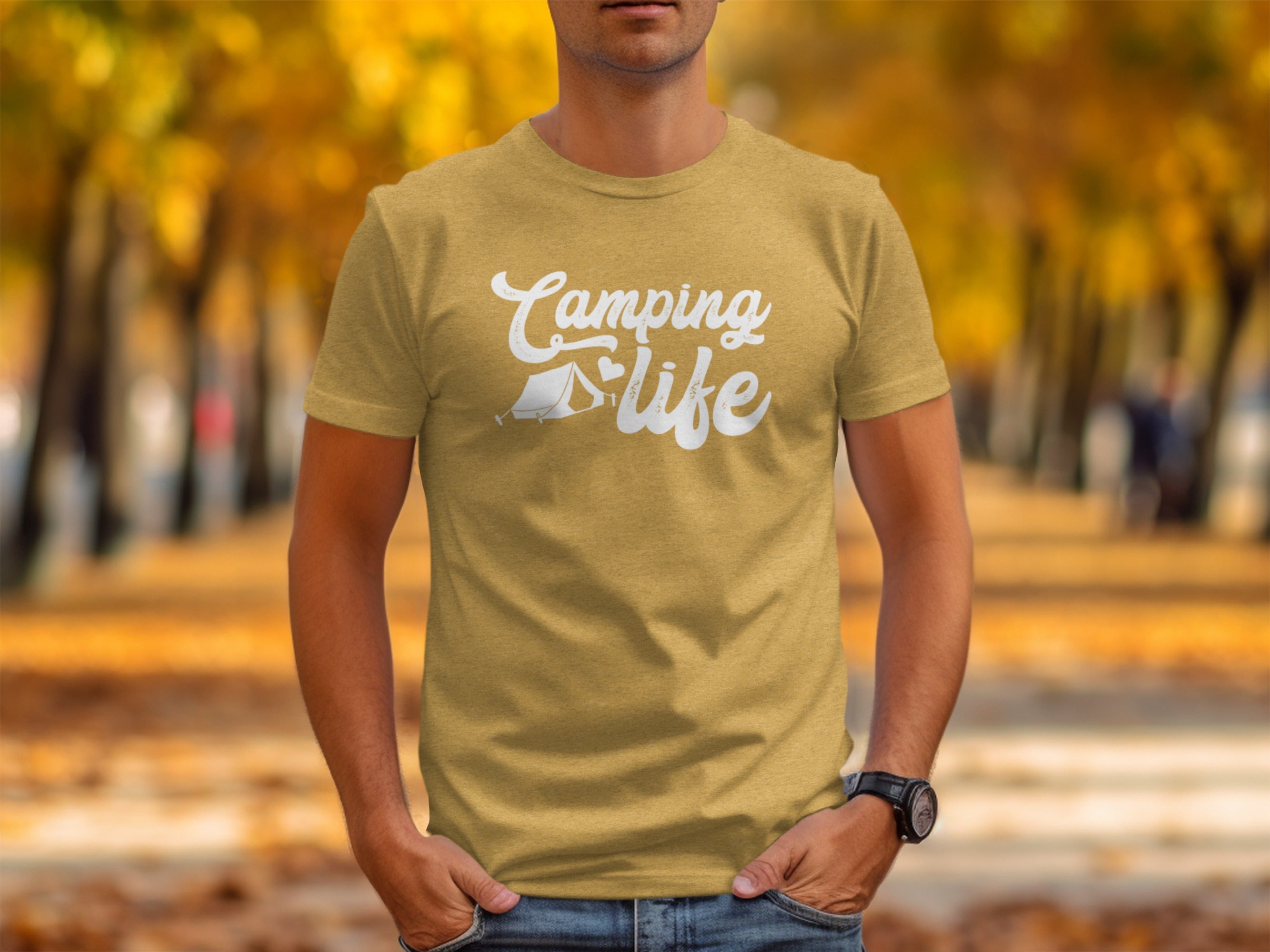 Camping Is Life with Tent & Heart Design T-Shirt