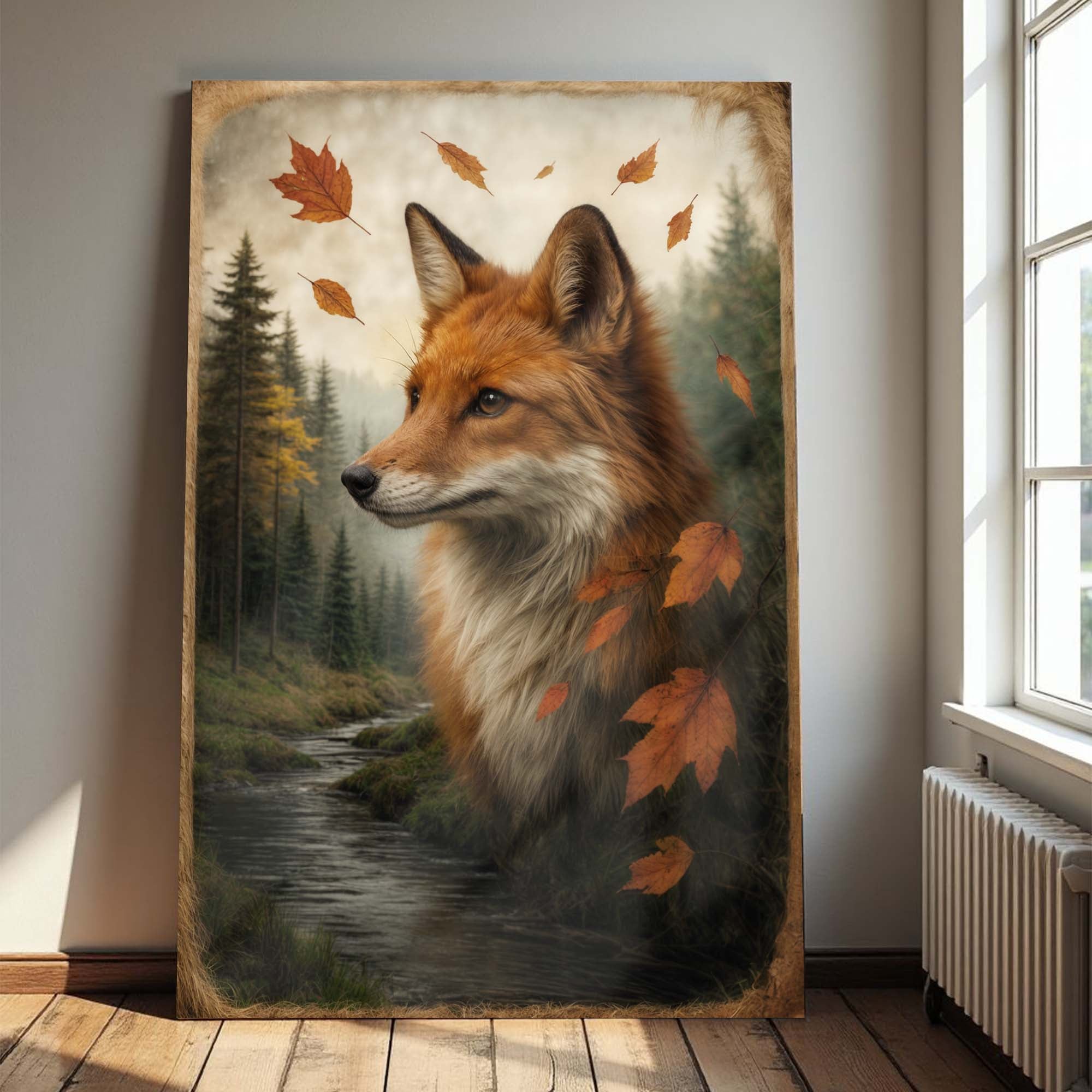 Autumn Fox Double Exposure Canvas Wall Art | Handcrafted | 3 Sizes | Ready to Hang