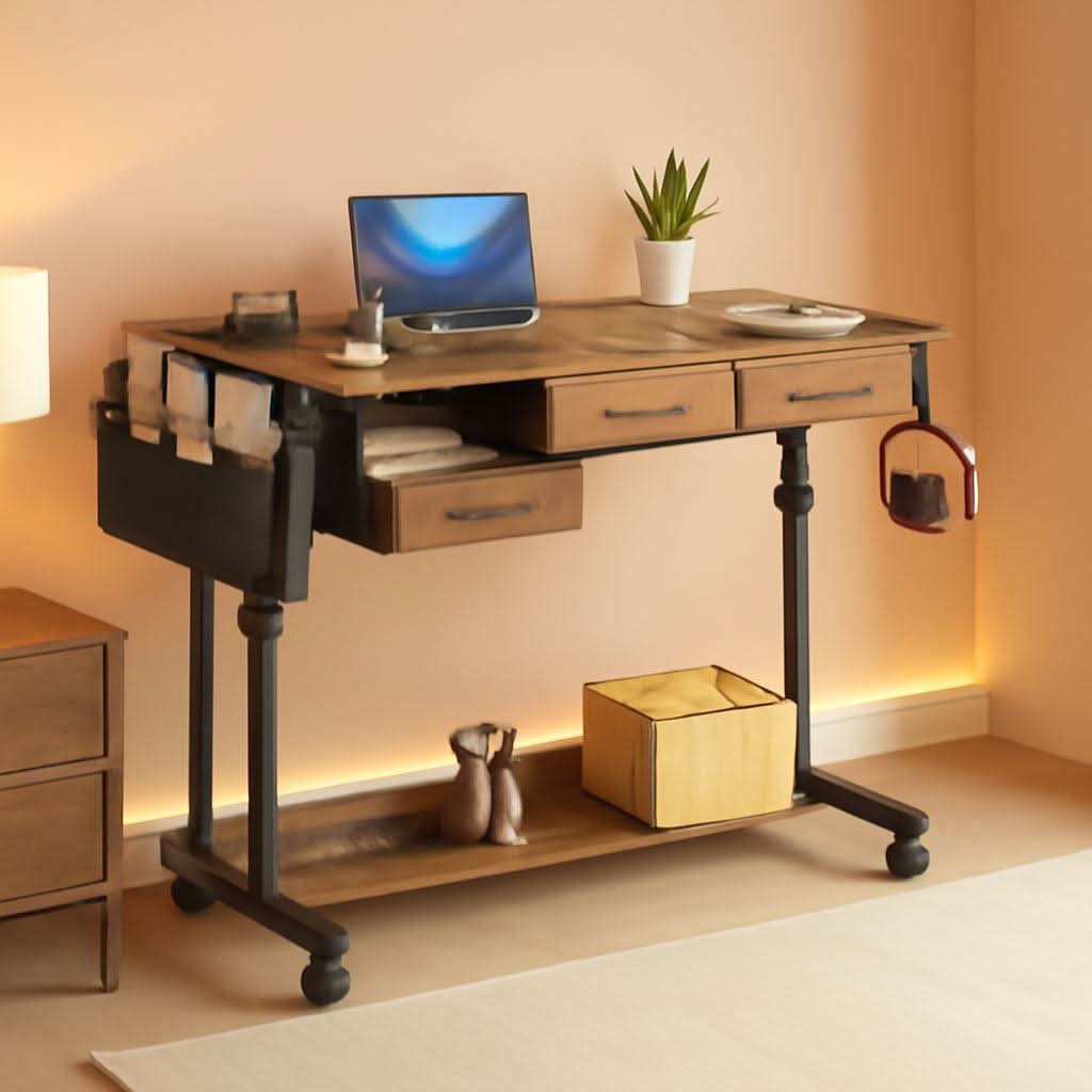 Rolling Height-Adjustable Computer Desk with Drawers – Sit-Stand Mobile Home Office Workstation