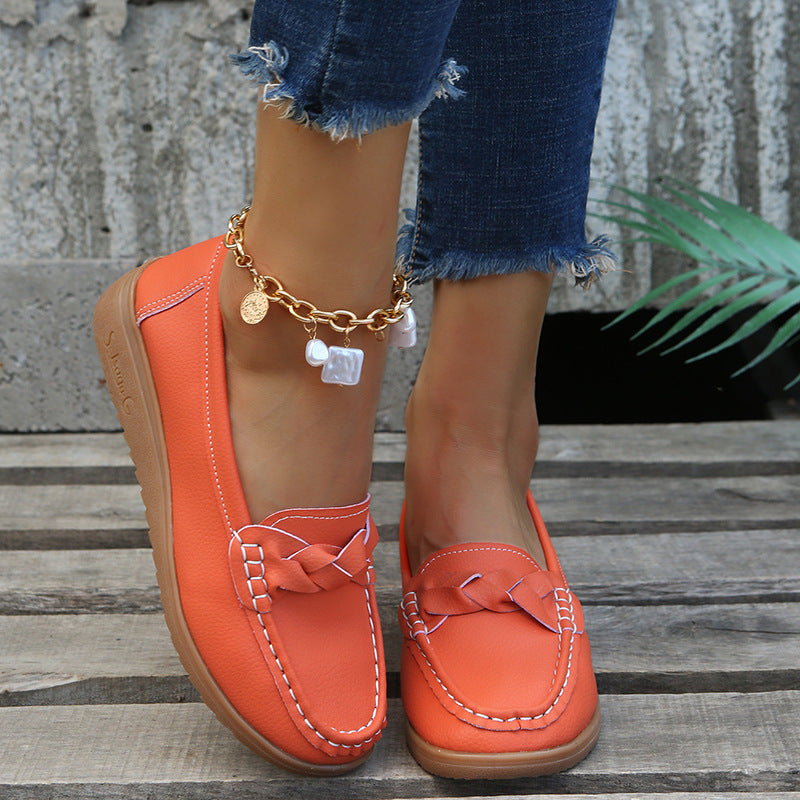Women's Woven Flat Shoes – PU Slip-On Round-Toe Casual Flats | 5 Colors