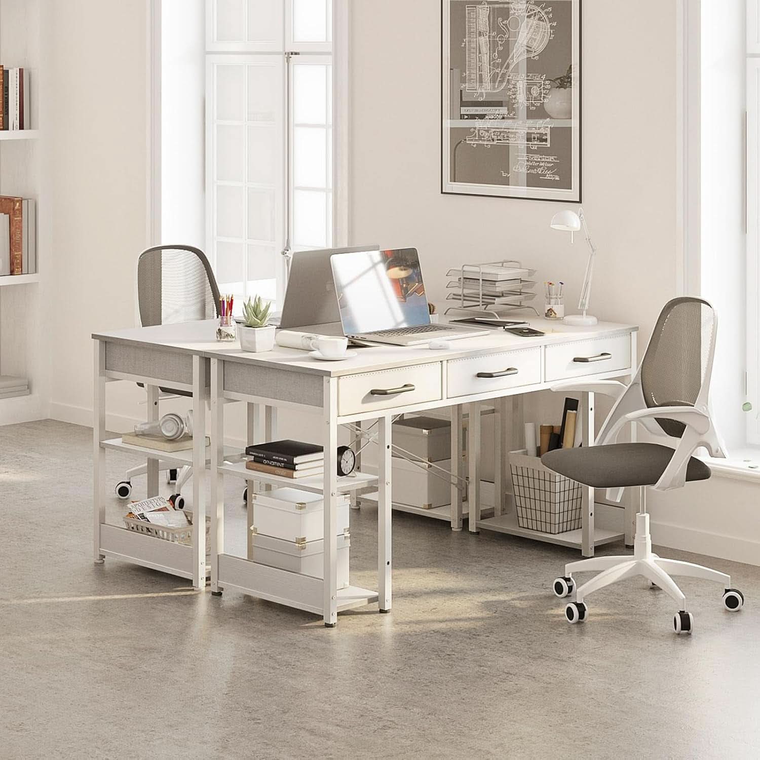 48-Inch White Contemporary Desk with Drawers – Modern Home Office & Study Computer Desk